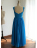 Sweetheart Neck Blue Pleated Chiffon Beautiful Handmade Bridesmaid Dress